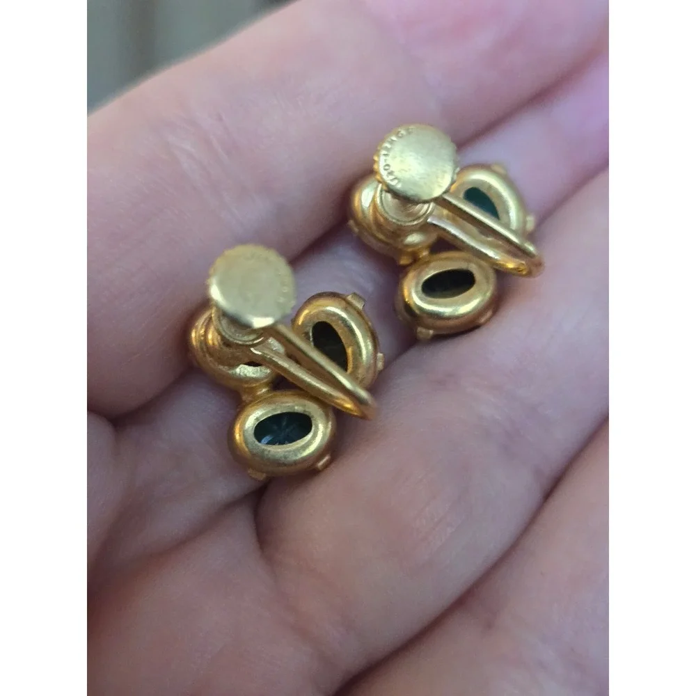 Egyptian Revival Goldfilled Scarab Earrings Semi-Precious Stones Vintage w/ Box